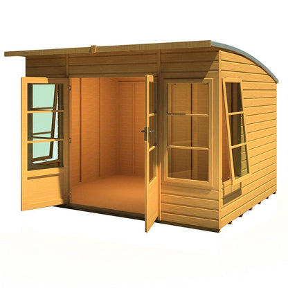 Shire Orchid Double Door Contemporary T&G Curved Roof Wooden Summerhouse - JJ Building Materials