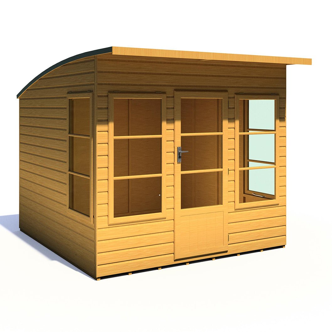 Shire Orchid Double Door Contemporary T&G Curved Roof Wooden Summerhouse - JJ Building Materials