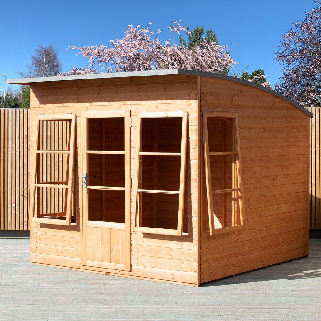 Shire Orchid Double Door Contemporary T&G Curved Roof Wooden Summerhouse - JJ Building Materials