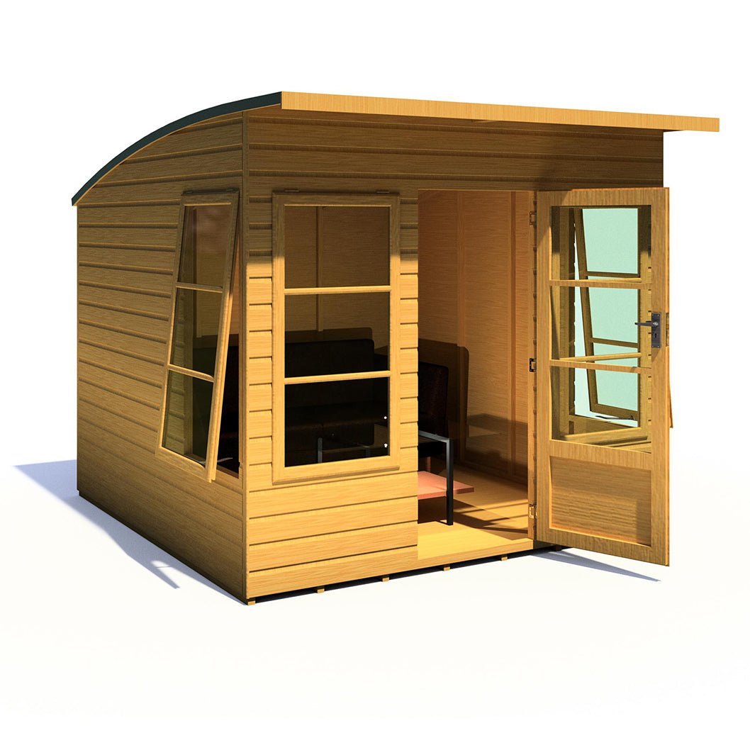 Shire Orchid Double Door Contemporary T&G Curved Roof Wooden Summerhouse - JJ Building Materials