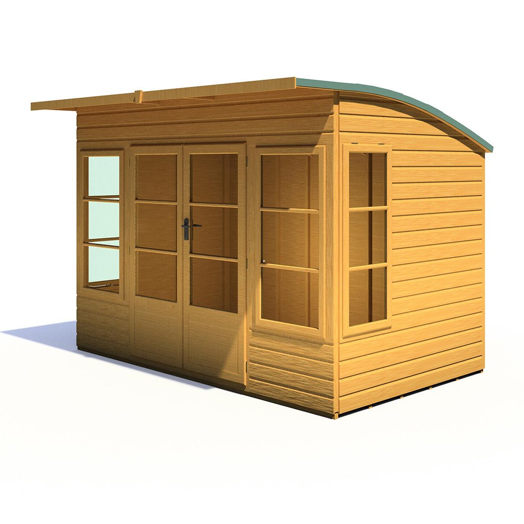 Shire Orchid Double Door Contemporary T&G Curved Roof Wooden Summerhouse - JJ Building Materials