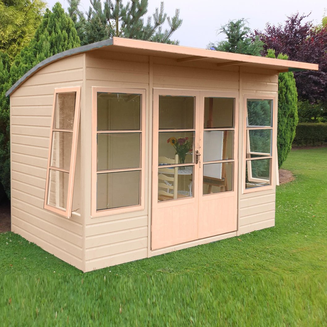 Shire Orchid Double Door Contemporary T&G Curved Roof Wooden Summerhouse - JJ Building Materials