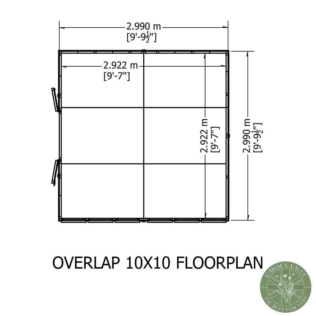 Shire Overlap 10x10ft Value Double Door Wooden Shed - JJ Building Materials