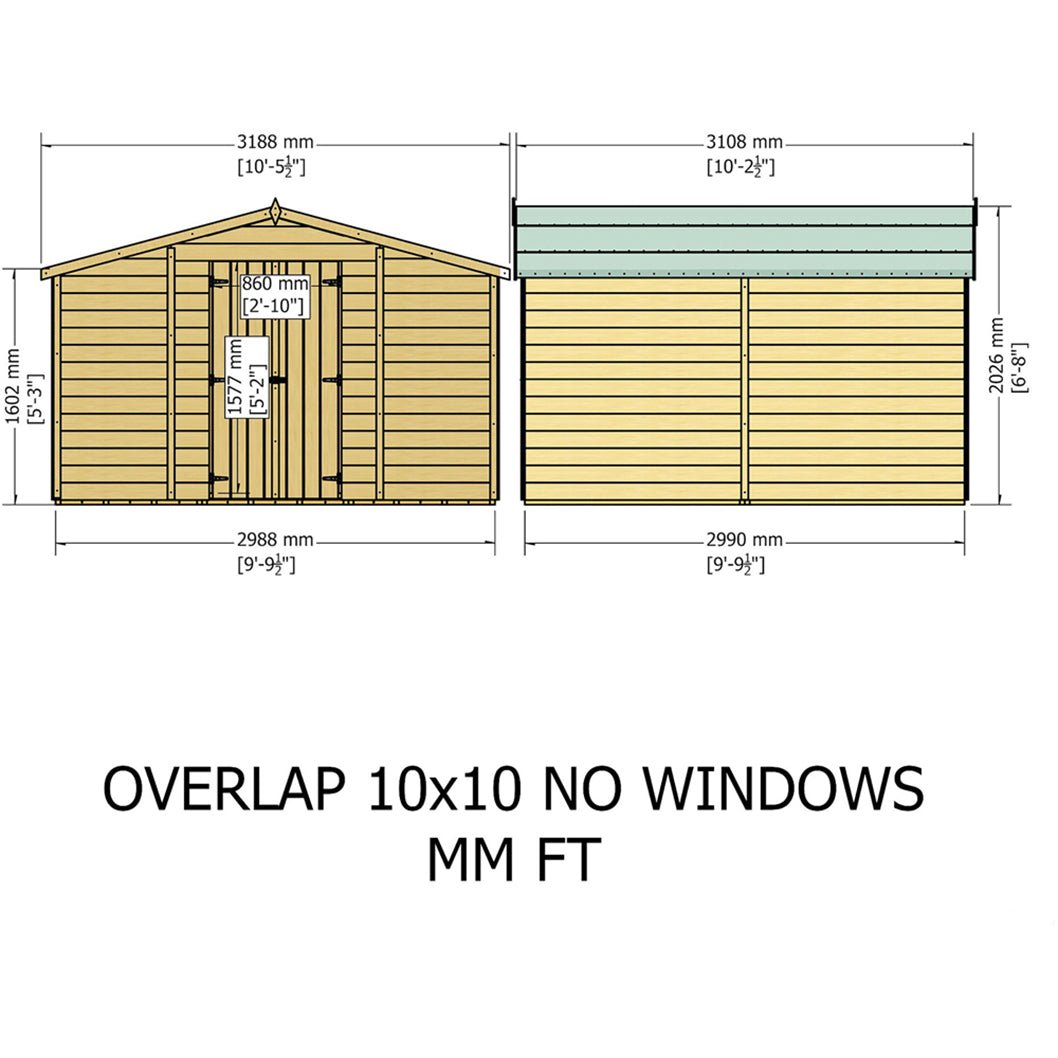 Shire Overlap 10x10ft Value Double Door Wooden Shed - JJ Building Materials