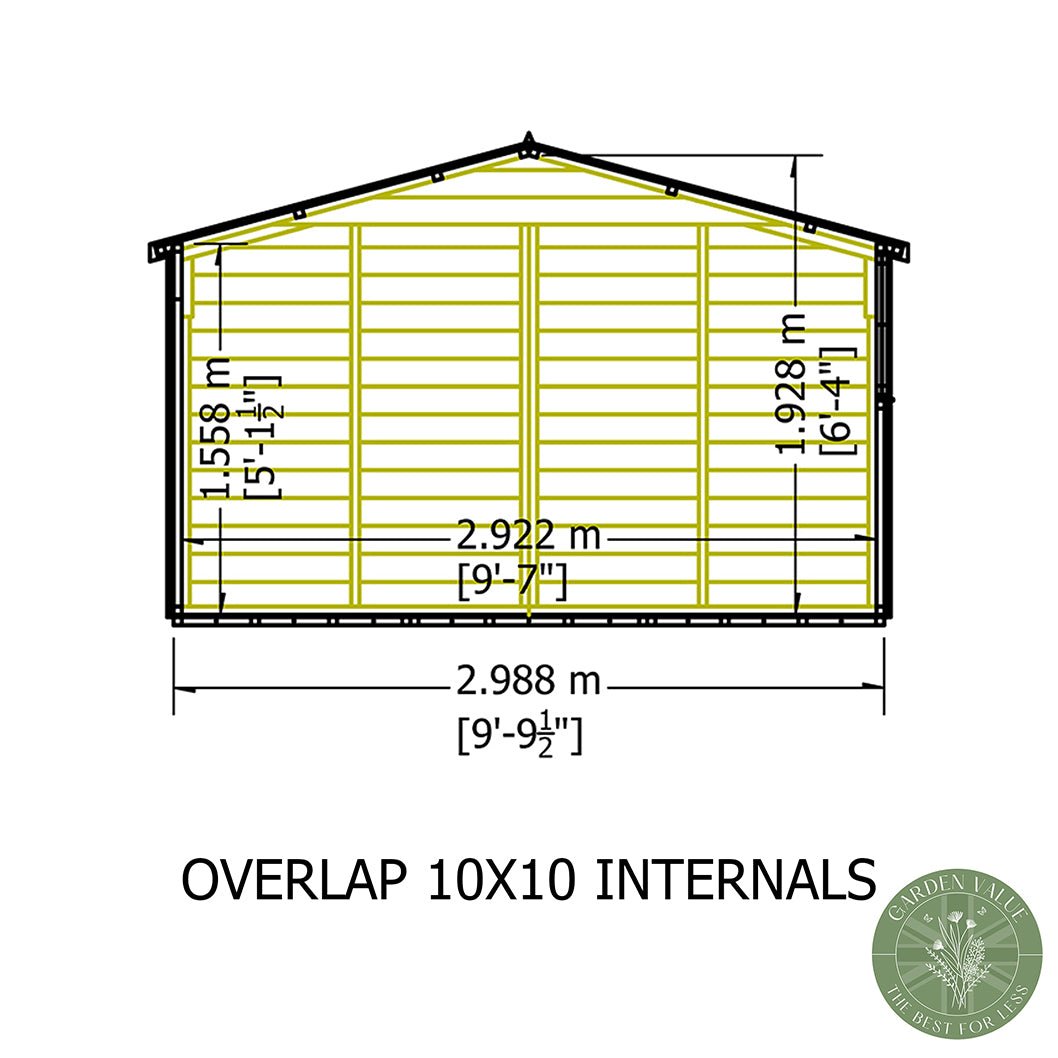 Shire Overlap 10x10ft Value Double Door Wooden Shed - JJ Building Materials