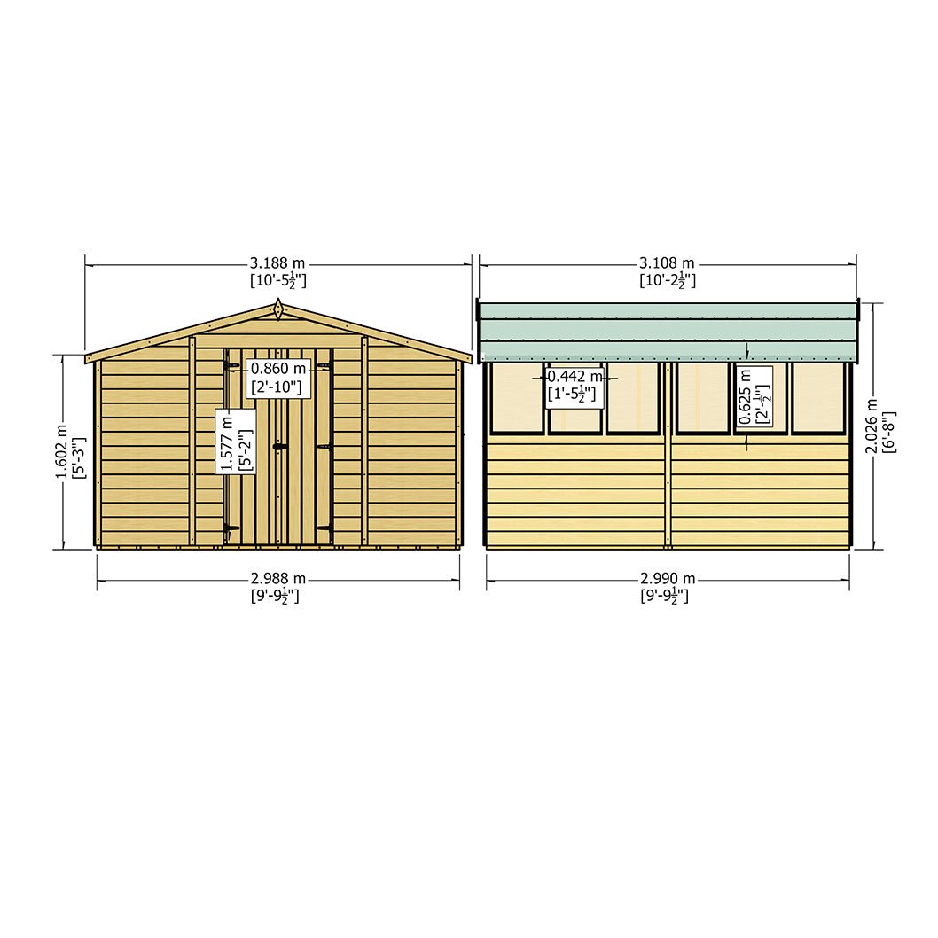Shire Overlap 10x10ft Value Double Door Wooden Shed - JJ Building Materials