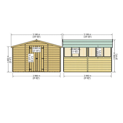 Shire Overlap 10x10ft Value Double Door Wooden Shed - JJ Building Materials