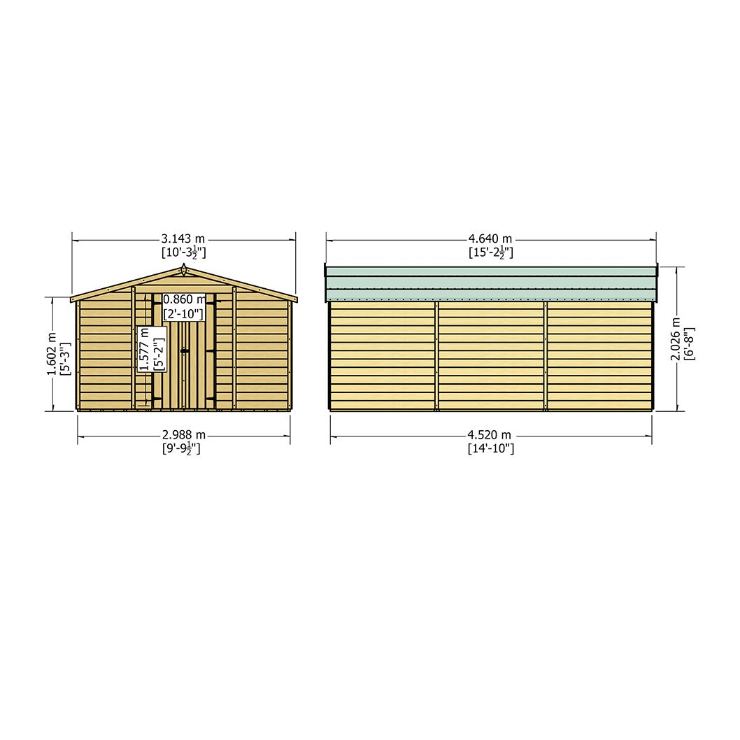 Shire Overlap 10x15ft Value Double Door Wooden Shed - JJ Building Materials
