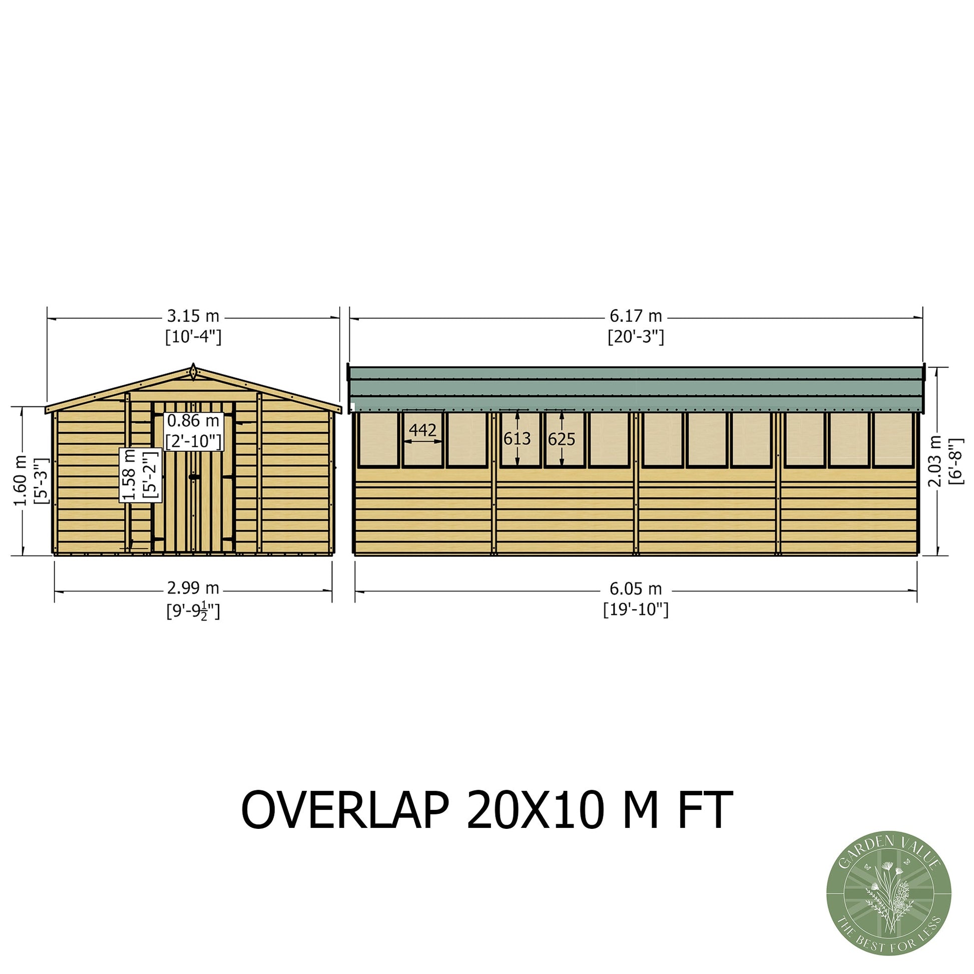 Shire Overlap 10x20ft Value Double Door Wooden Shed - JJ Building Materials
