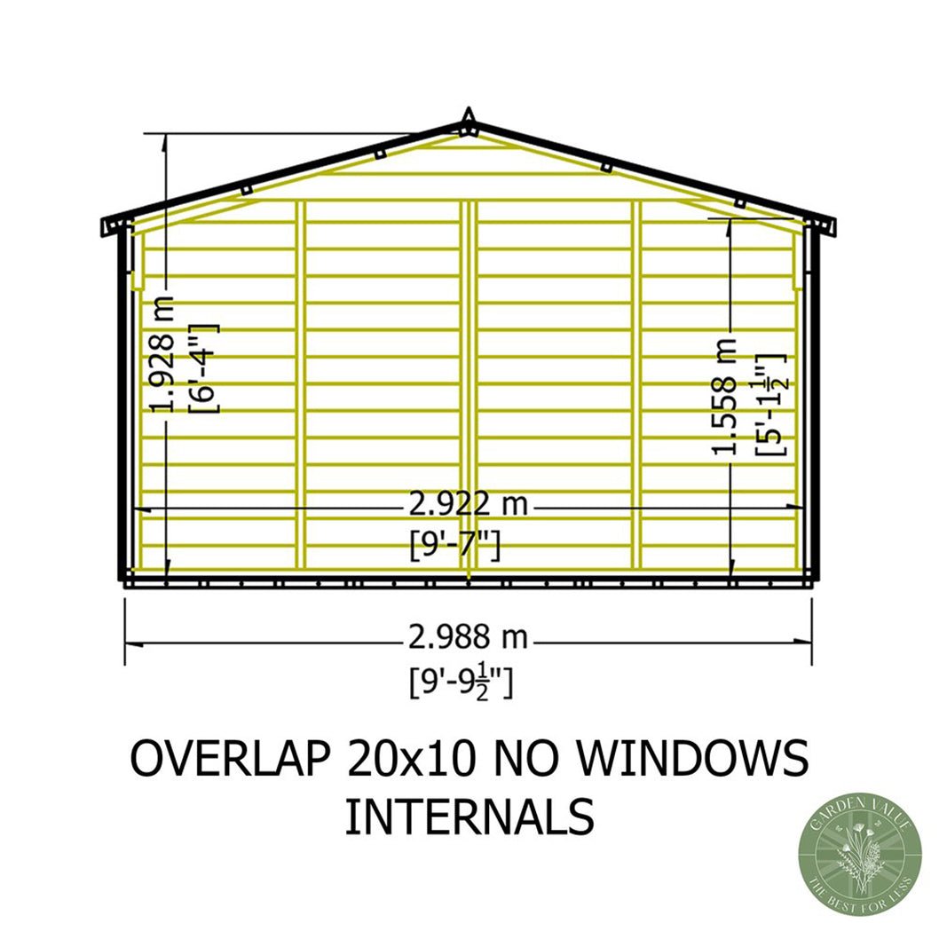 Shire Overlap 10x20ft Value Double Door Wooden Shed - JJ Building Materials