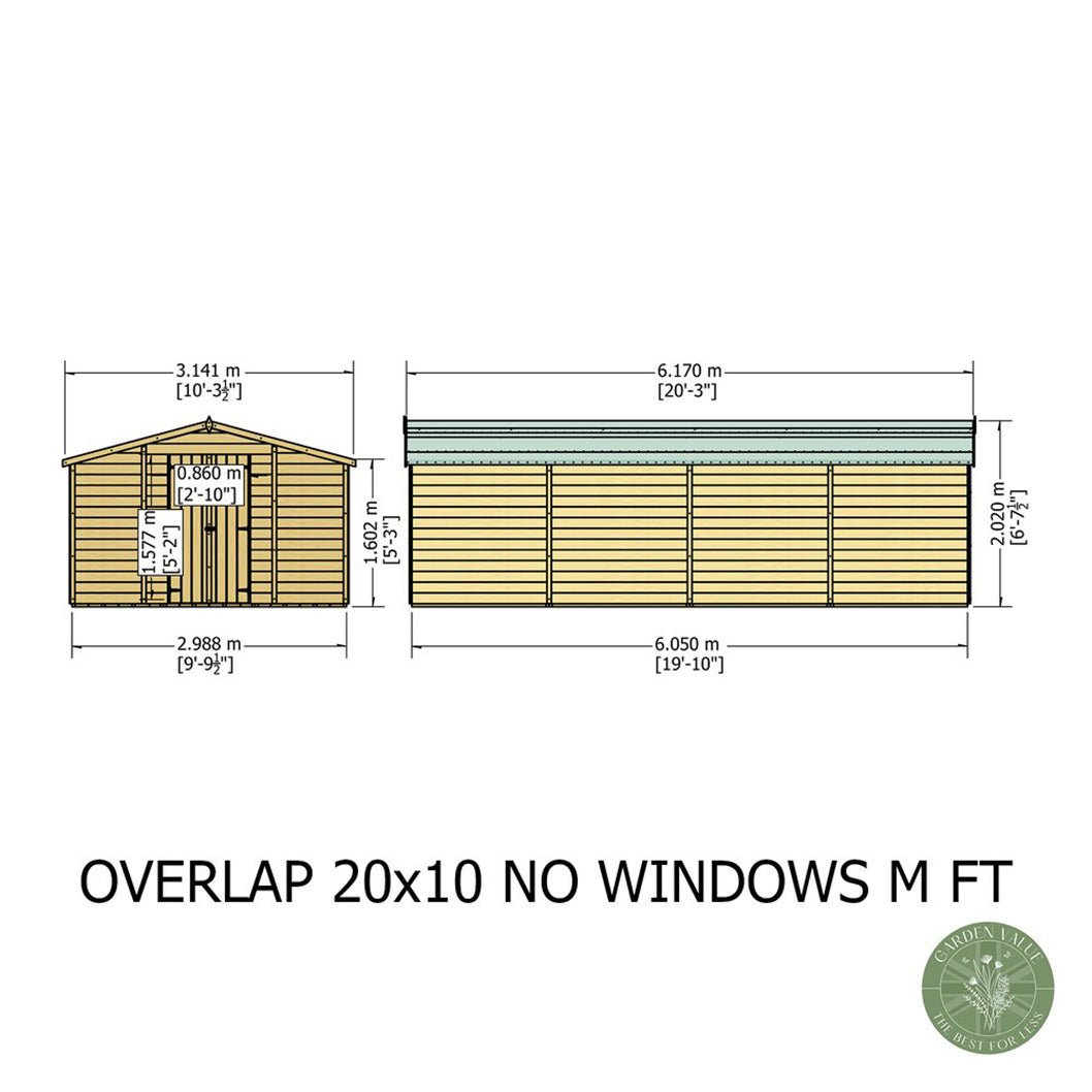 Shire Overlap 10x20ft Value Double Door Wooden Shed - JJ Building Materials