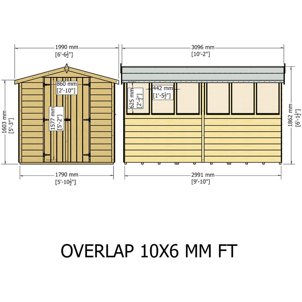 Shire Overlap 10x6ft Value Double Door Apex Wooden Shed - JJ Building Materials