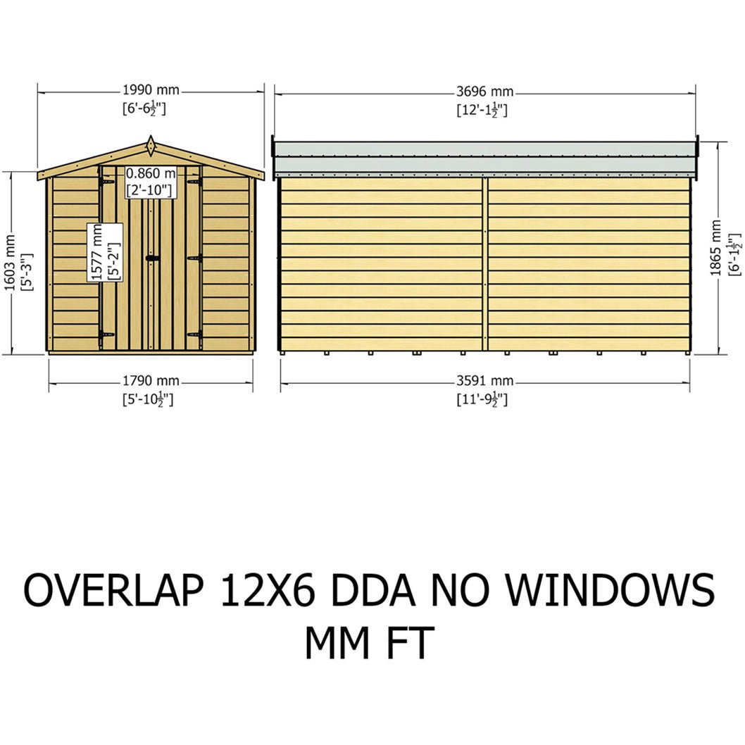 Shire Overlap 12x6ft Value Double Door Wooden Shed - JJ Building Materials