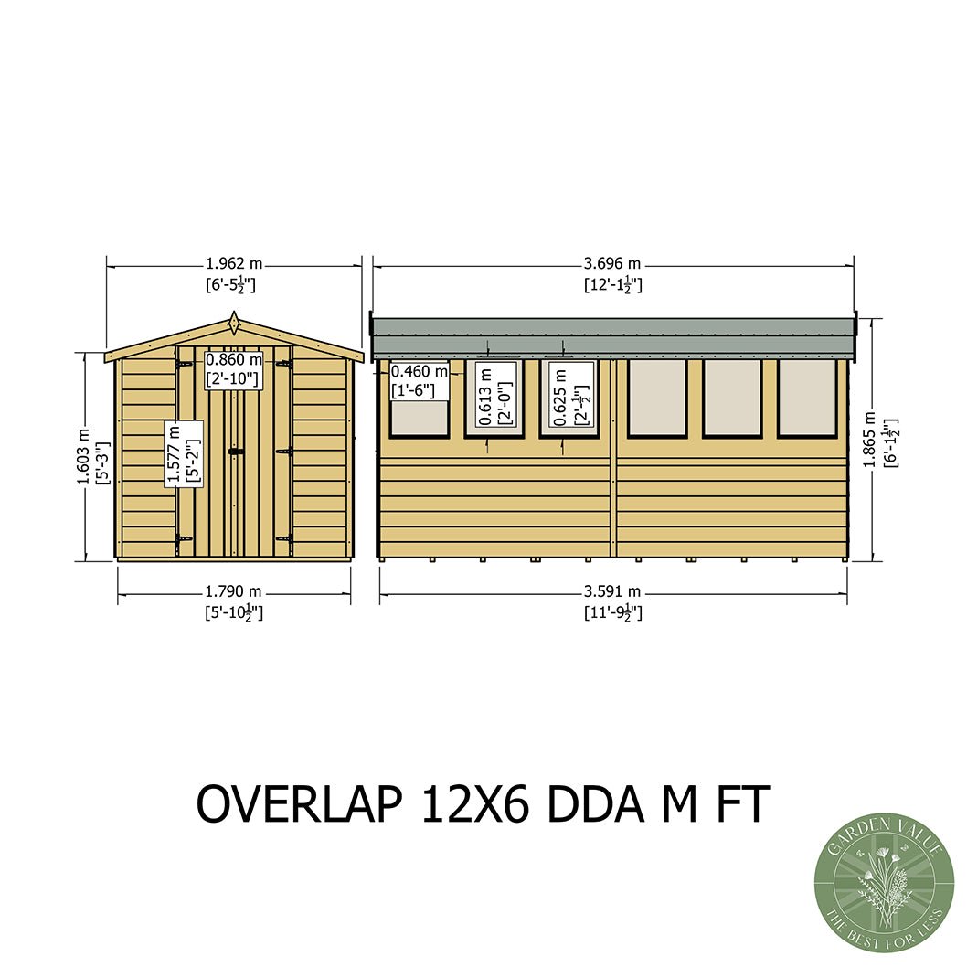 Shire Overlap 12x6ft Value Double Door Wooden Shed - JJ Building Materials