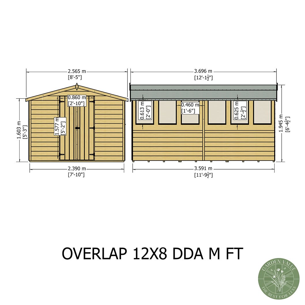 Shire Overlap 12x8ft Value Double Door Wooden Shed - JJ Building Materials