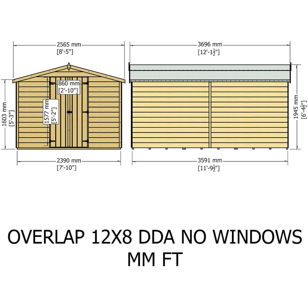 Shire Overlap 12x8ft Value Double Door Wooden Shed - JJ Building Materials