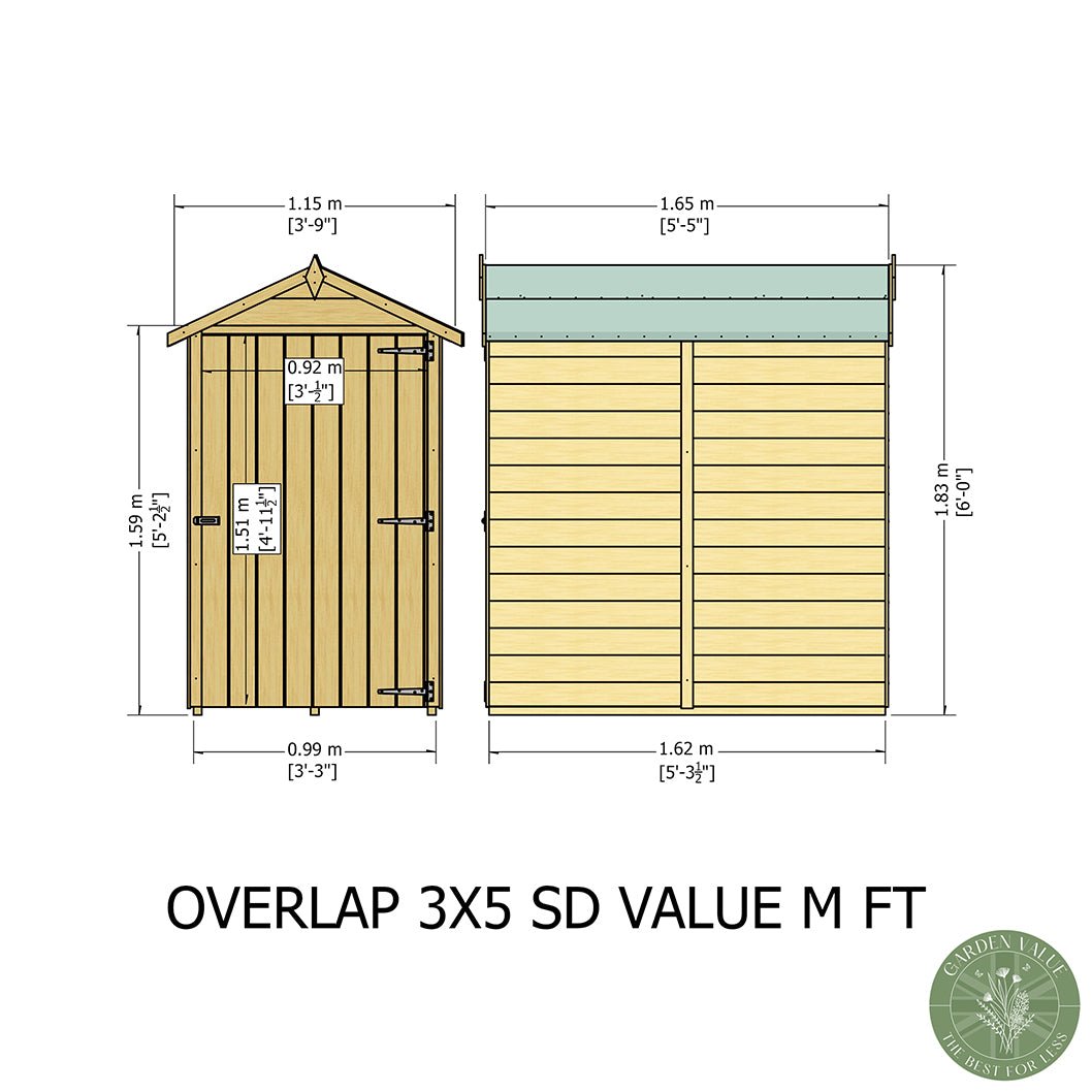 Shire Overlap 3x5ft Single Door Value Wooden Shed - JJ Building Materials