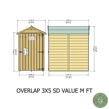 Shire Overlap 3x5ft Single Door Value Wooden Shed - JJ Building Materials