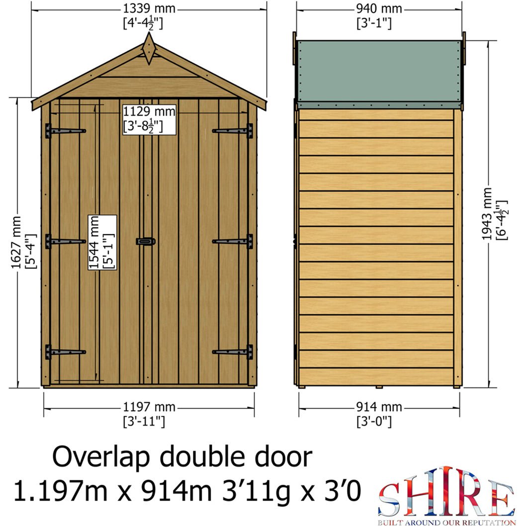 Shire Overlap 4x3ft Double Door Wooden Shed - JJ Building Materials