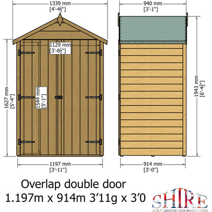 Shire Overlap 4x3ft Double Door Wooden Shed - JJ Building Materials