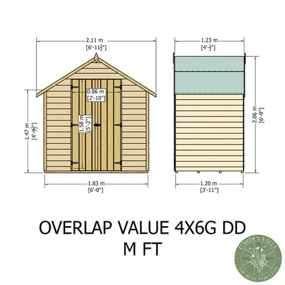Shire Overlap 4x6ft Double Door Value Wooden Shed - JJ Building Materials