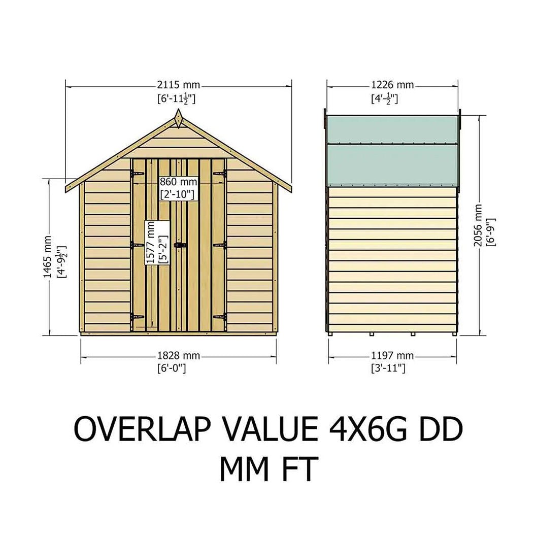 Shire Overlap 4x6ft Double Door Value Wooden Shed - JJ Building Materials