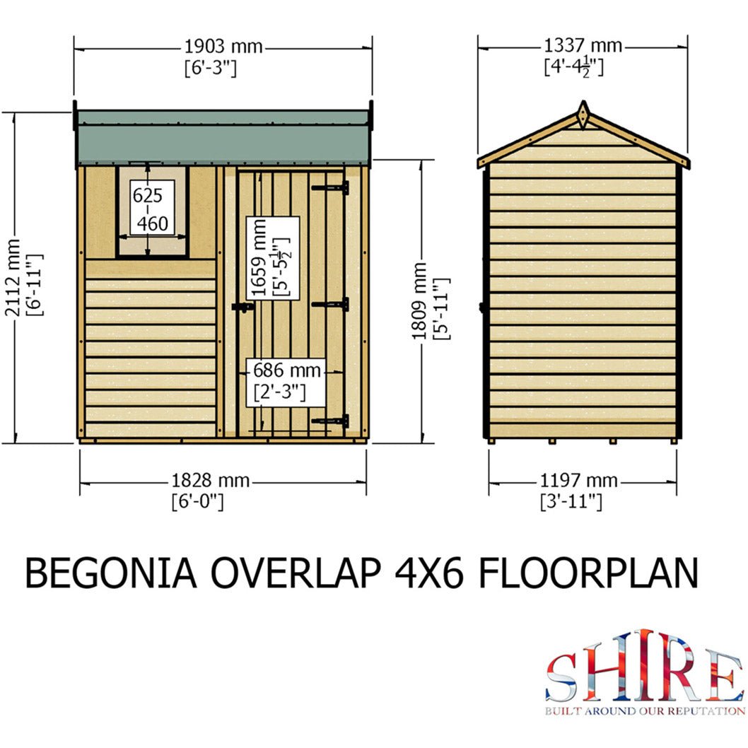 Shire Overlap 6x4ft Single Door Reverse Apex Wooden Shed - JJ Building Materials