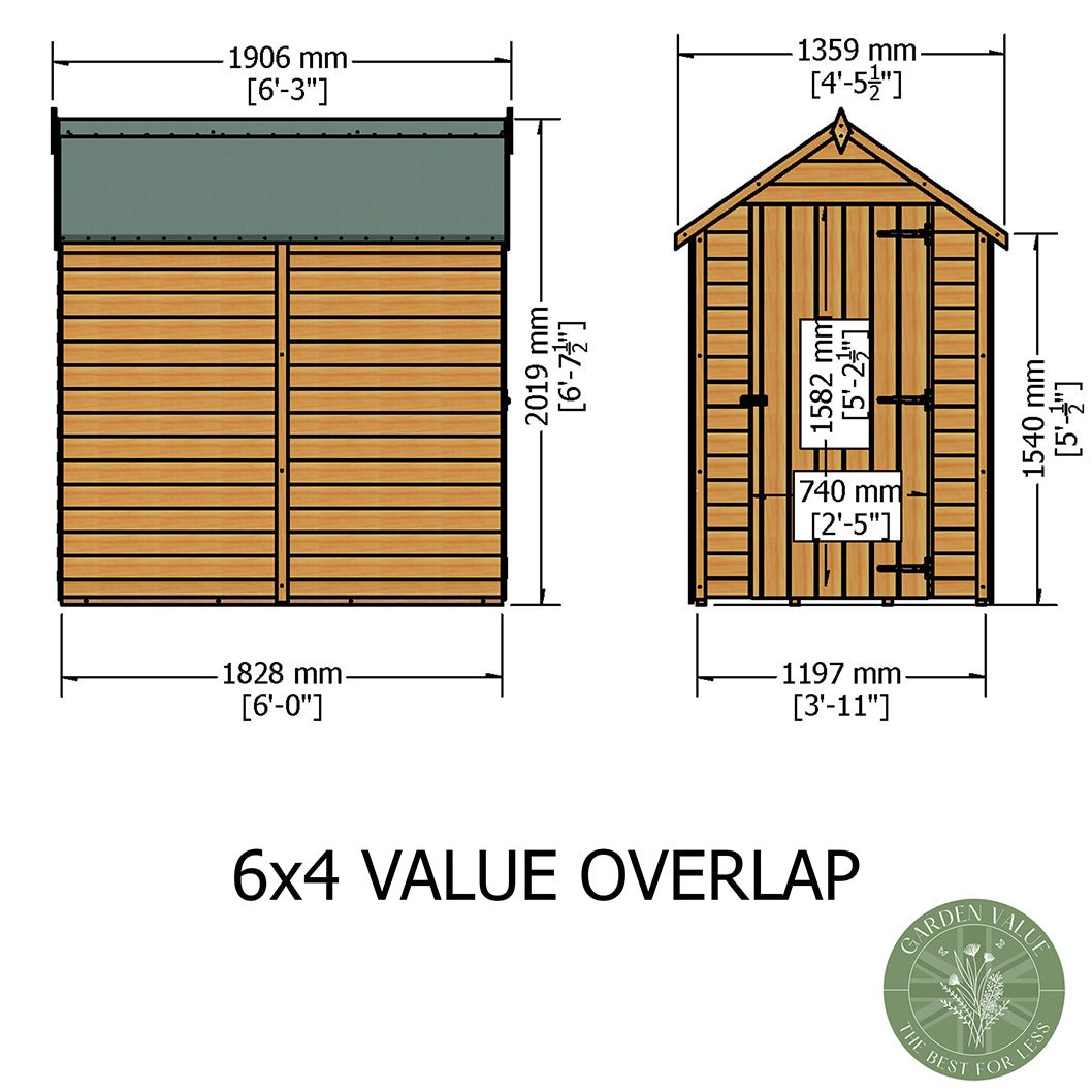 Shire Overlap 6x4ft Single Door Value Wooden Shed - JJ Building Materials