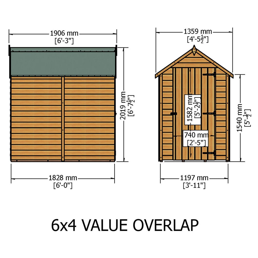 Shire Overlap 6x4ft Single Door Value Wooden Shed - JJ Building Materials