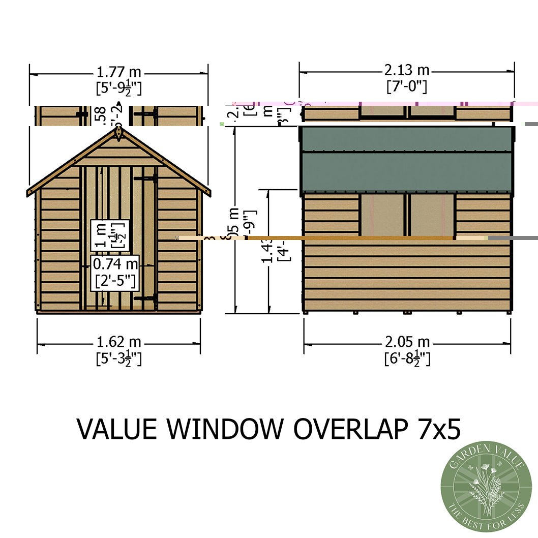 Shire Overlap 7x5ft Single Door Value Wooden Shed - JJ Building Materials