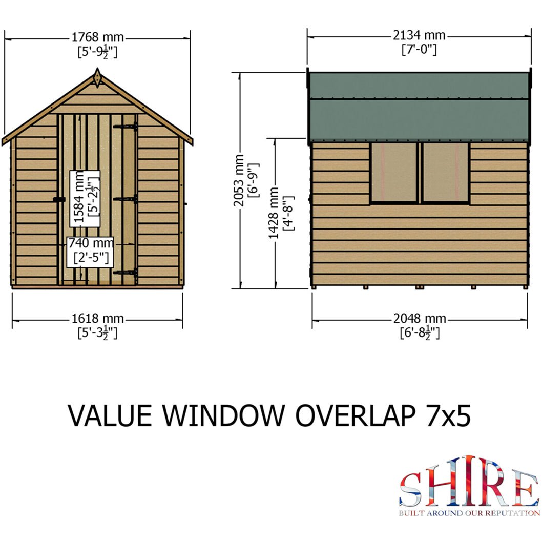 Shire Overlap 7x5ft Single Door Value Wooden Shed - JJ Building Materials