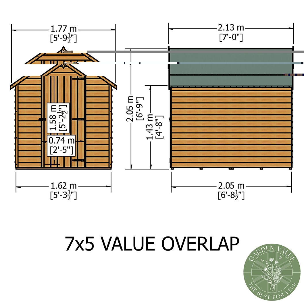 Shire Overlap 7x5ft Single Door Value Wooden Shed - JJ Building Materials