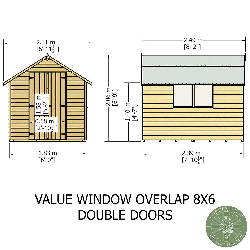 Shire Overlap 8x6ft Double Door Value Wooden Shed - JJ Building Materials