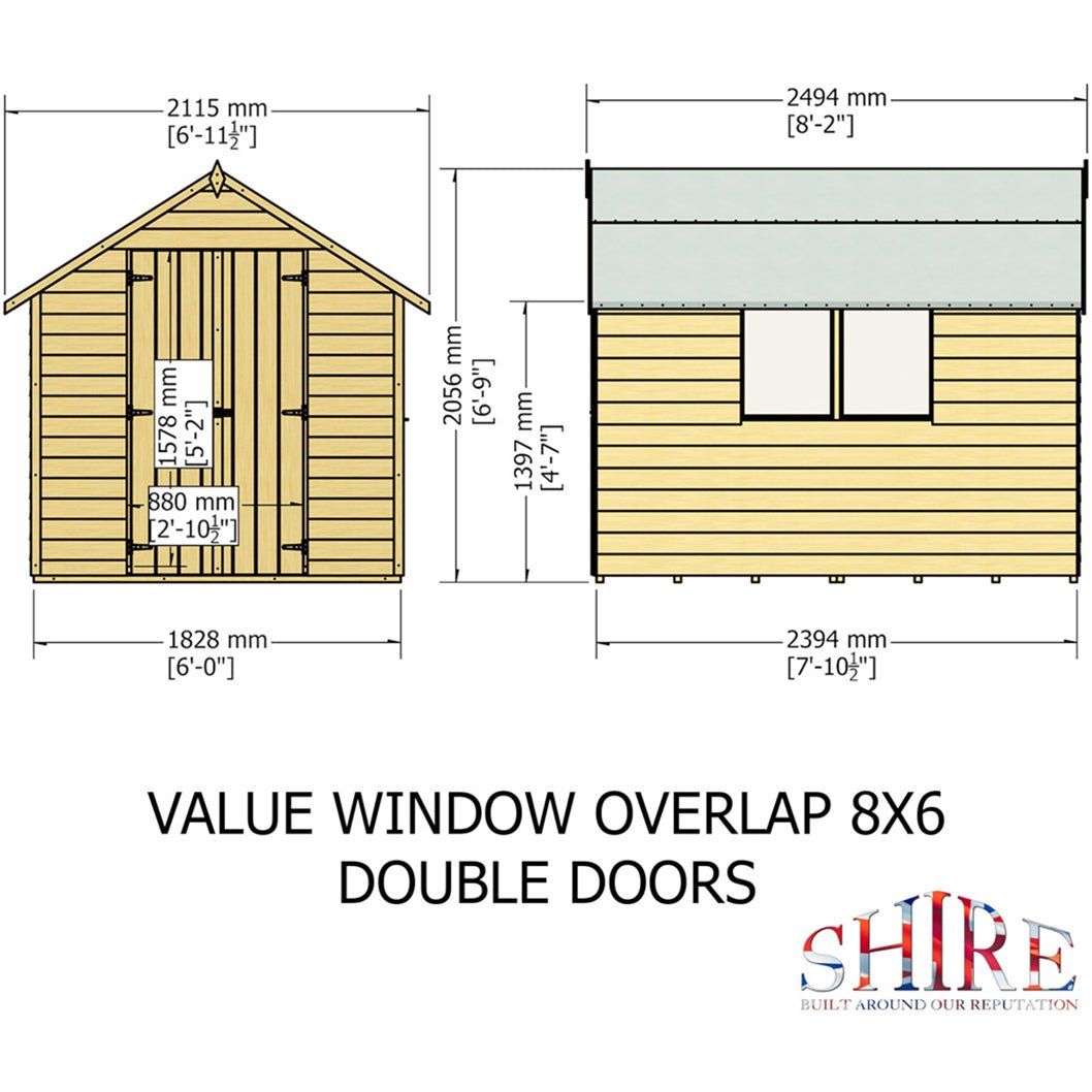 Shire Overlap 8x6ft Double Door Value Wooden Shed - JJ Building Materials