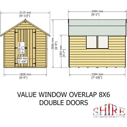 Shire Overlap 8x6ft Double Door Value Wooden Shed - JJ Building Materials