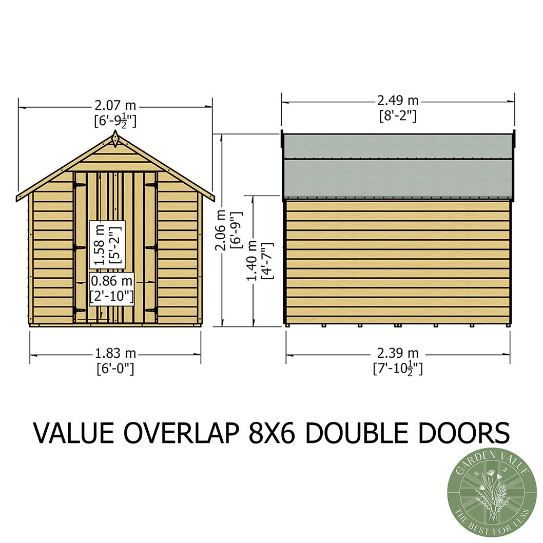 Shire Overlap 8x6ft Double Door Value Wooden Shed - JJ Building Materials