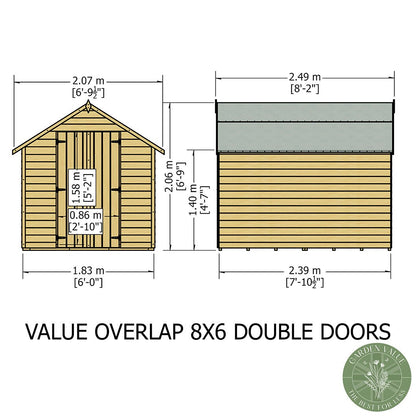 Shire Overlap 8x6ft Double Door Value Wooden Shed - JJ Building Materials
