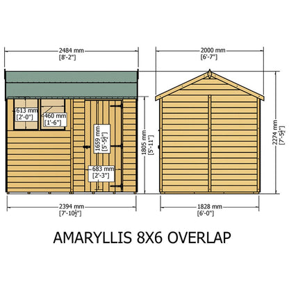 Shire Overlap 8x6ft Single Door Reverse Apex Amaryllis Wooden Shed - JJ Building Materials