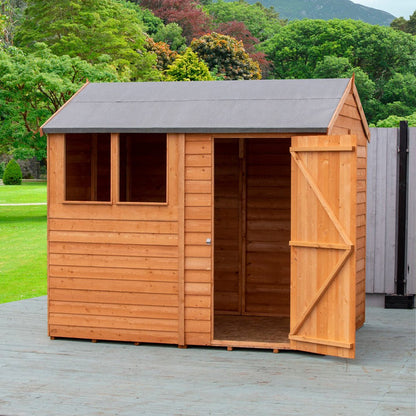 Shire Overlap 8x6ft Single Door Reverse Apex Amaryllis Wooden Shed - JJ Building Materials