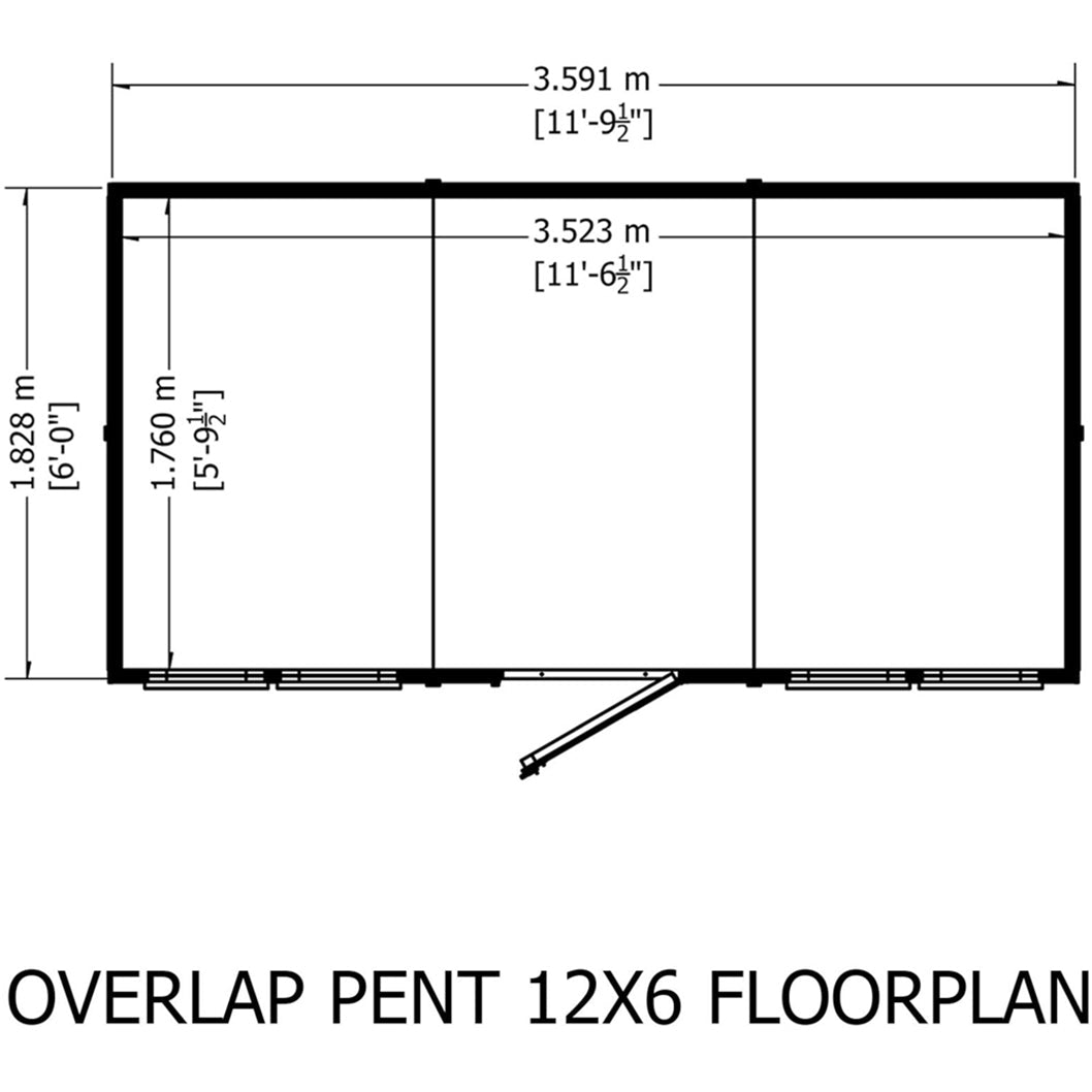 Shire Overlap Pent Single Door 12x6ft No windows Wooden Shed - JJ Building Materials