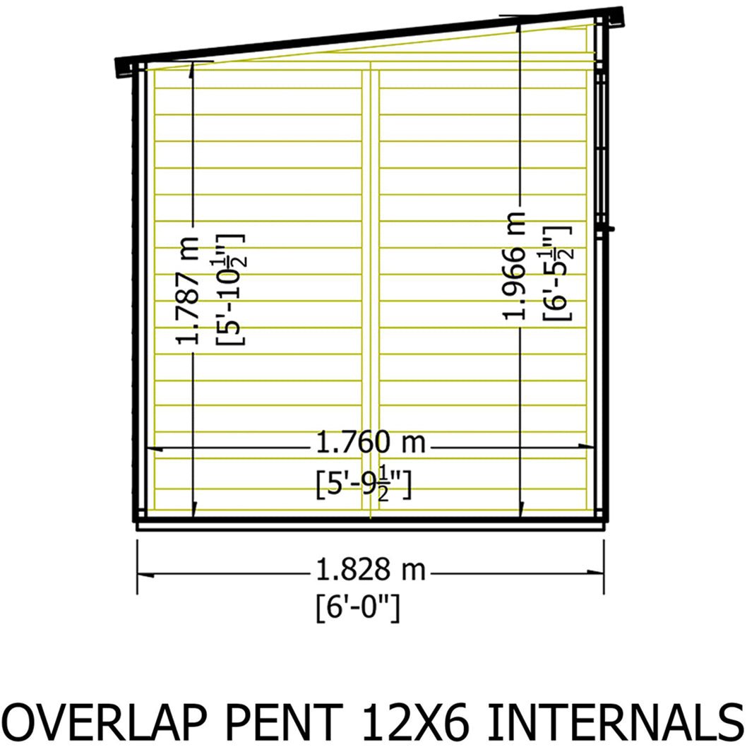 Shire Overlap Pent Single Door 12x6ft No windows Wooden Shed - JJ Building Materials