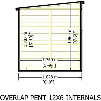 Shire Overlap Pent Single Door 12x6ft No windows Wooden Shed - JJ Building Materials