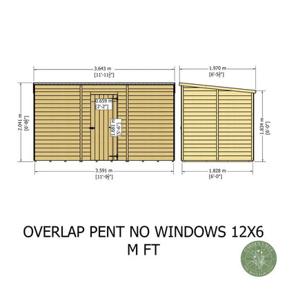 Shire Overlap Pent Single Door 12x6ft No windows Wooden Shed - JJ Building Materials