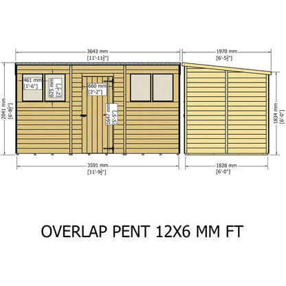 Shire Overlap Pent Single Door 12x6ft No windows Wooden Shed - JJ Building Materials