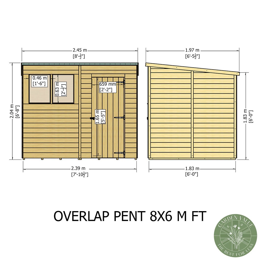 Shire Overlap Pent Single Door Value Pent Wooden Shed - JJ Building Materials