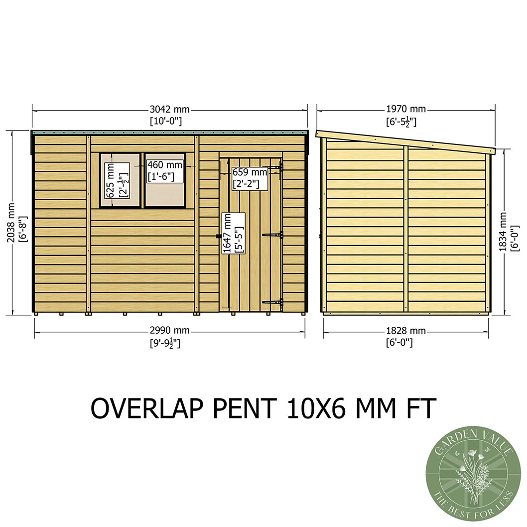 Shire Overlap Pent Single Door Value Pent Wooden Shed - JJ Building Materials
