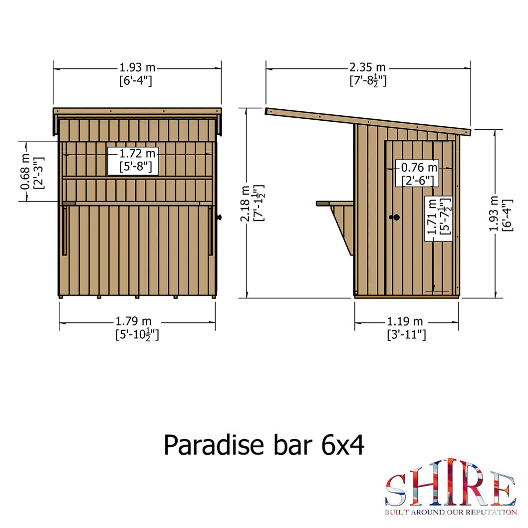 Shire Paradise Pent Roof Outdoor Bar 6x4ft - JJ Building Materials