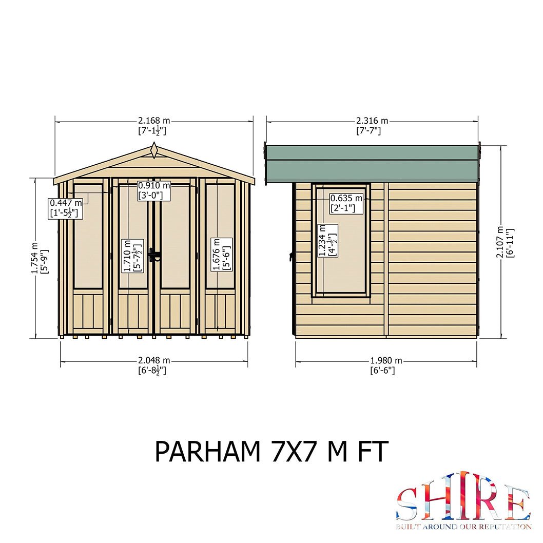 Shire Parham 7x7ft Double Door T&G Wooden Summerhouse - JJ Building Materials
