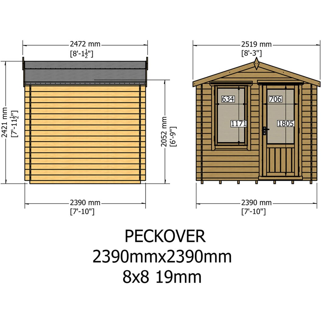 Shire Peckover Log Cabin 8x8ft With 19mm Log Thickness - JJ Building Materials