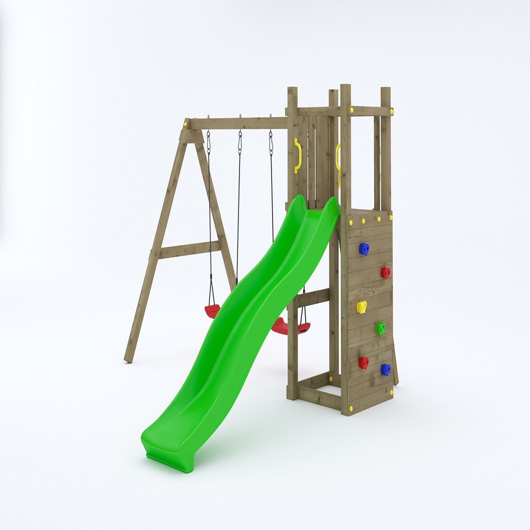 Shire Rumble Ridge Rock Wall Climbing Frame with Double Swing and Slide - JJ Building Materials